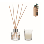 Conjunto aromático com difusor em vidro e vela com aroma a baunilha cor bege vista principal