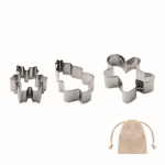 Conjunto de 3 cortadores de bolachas em aço inox com formas natalícias cor bege