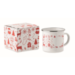 Caneca de metal esmaltado estilo natalício em caixa individual 300 ml cor branco