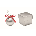 Bola de Natal para pendurar com fita e apresentada em caixa de oferta cor prateado