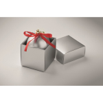 Bola de Natal para pendurar com fita e apresentada em caixa de oferta cor prateado vista fotografia segunda vista