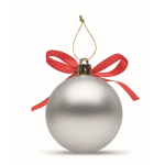 Bola de Natal para pendurar com fita e apresentada em caixa de oferta cor prateado quarta vista