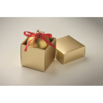 Bola de Natal para pendurar com fita e apresentada em caixa de oferta cor dourado vista fotografia segunda vista