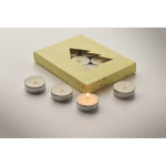 Conjunto de 12 velas de chá com aroma a canela em caixa de Natal cor bege vista fotografia quarta vista