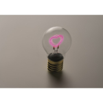 Lâmpada LED decorativa com filamento em forma de coração e pilhas cor fúcsia fluorescente vista fotografia terceira vista