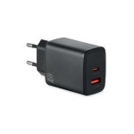 Carregador de parede UE com USB-A e USB-C de carregamento rápido 65W cor preto