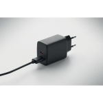 Carregador de parede UE com USB-A e USB-C de carregamento rápido 65W cor preto