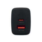 Carregador de parede UE com USB-A e USB-C de carregamento rápido 65W cor preto