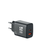 Carregador de parede UE com USB-A e USB-C de carregamento rápido 65W cor preto vista principal