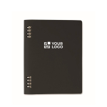 Caderno A5 recarregável com capa em PU reciclado e folhas pautadas cor preto vista principal