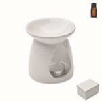 Set de queimador aromas em cerâmica com vela tealight e óleo baunilha cor branco