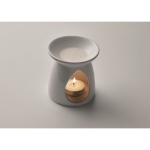 Set de queimador aromas em cerâmica com vela tealight e óleo baunilha cor branco vista fotografia quarta vista