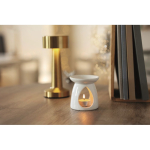 Set de queimador aromas em cerâmica com vela tealight e óleo baunilha cor branco vista conjunto