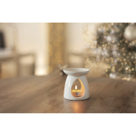 Set de queimador aromas em cerâmica com vela tealight e óleo baunilha cor branco terceira vista conjunto
