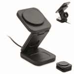 Estação de carregamento sem fios dobrável 3 em 1 com entrada USB-C 15W cor preto