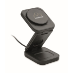 Estação de carregamento sem fios dobrável 3 em 1 com entrada USB-C 15W cor preto vista principal