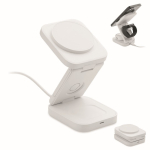 Estação de carregamento sem fios dobrável 3 em 1 com entrada USB-C 15W cor branco