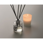 Conjunto aromático com difusor de fragrância e vela de cera vegetal cor branco vista fotografia terceira vista