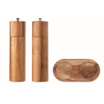 Conjunto em madeira de acácia de moinhos de sal e pimenta com base cor madeira sexta vista