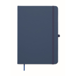Caderno A5 de capa rígida em pele sintética reciclada, folhas pautadas cor azul