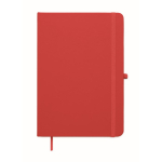 Caderno A5 de capa rígida em pele sintética reciclada, folhas pautadas cor vermelho