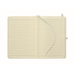 Caderno A5 de capa rígida em pele sintética reciclada, folhas pautadas cor branco sexta vista
