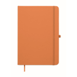 Caderno A5 de capa rígida em pele sintética reciclada, folhas pautadas cor cor-de-laranja