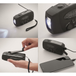 Kit de emergência 3 em 1 com rádio AM/FM e lanterna LED em saco térmico cor preto