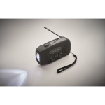 Kit de emergência 3 em 1 com rádio AM/FM e lanterna LED em saco térmico cor preto vista fotografia