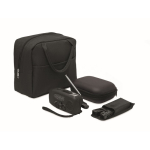 Kit de emergência 3 em 1 com rádio AM/FM e lanterna LED em saco térmico cor preto