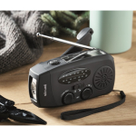Kit de emergência 3 em 1 com rádio AM/FM e lanterna LED em saco térmico cor preto quarta vista conjunto 2