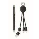 Conjunto de caneta metálica e porta-chaves com cabo de carregamento cor preto segunda vista