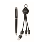 Conjunto de caneta metálica e porta-chaves com cabo de carregamento cor preto vista principal