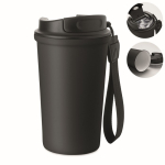 Copo térmico em aço inox reciclado com asa e sistema anti-fugas 400 ml cor preto