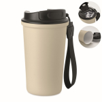 Copo térmico em aço inox reciclado com asa e sistema anti-fugas 400 ml cor bege