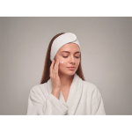 Fita de cabelo ajustável em microfibra para cuidados faciais cor branco vista fotografia