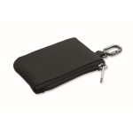 Porta-moedas em pele sintética com fecho de correr e mosquetão cor preto
