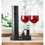 Conjunto de vinho em plástico com saca-rolhas elétrico e acessórios cor preto vista conjunto principal
