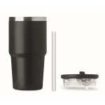 Copo térmico em aço inoxidável reciclado com tampa e palhinha 500ml cor preto sétima vista