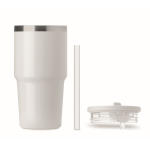 Copo térmico em aço inoxidável reciclado com tampa e palhinha 500ml cor branco sétima vista