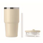 Copo térmico em aço inoxidável reciclado com tampa e palhinha 500ml cor bege sétima vista
