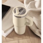 Copo térmico em aço inoxidável reciclado com tampa e palhinha 500ml cor bege vista conjunto