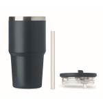 Copo térmico em aço inoxidável reciclado com tampa e palhinha 500ml cor azul-marinho sétima vista