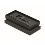 Conjunto de oferta com caneta em alumínio reciclado e porta-chaves cor preto