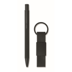 Conjunto de oferta com caneta em alumínio reciclado e porta-chaves cor preto segunda vista