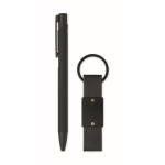 Conjunto de oferta com caneta em alumínio reciclado e porta-chaves cor preto sétima vista