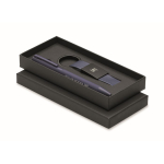 Conjunto de oferta com caneta em alumínio reciclado e porta-chaves cor azul vista principal