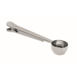 Colher doseadora de aço inoxidável com clip de fecho 15 ml cor prateado