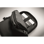 Mochila extensível RPET 600D com compartimentos e fita de trolley 20L cor preto vista fotografia