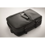 Mochila extensível RPET 600D com compartimentos e fita de trolley 20L cor preto vista fotografia